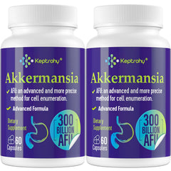 Keptrohy Akkermansia 300B AFU bottle promotes gut balance for daily wellness.