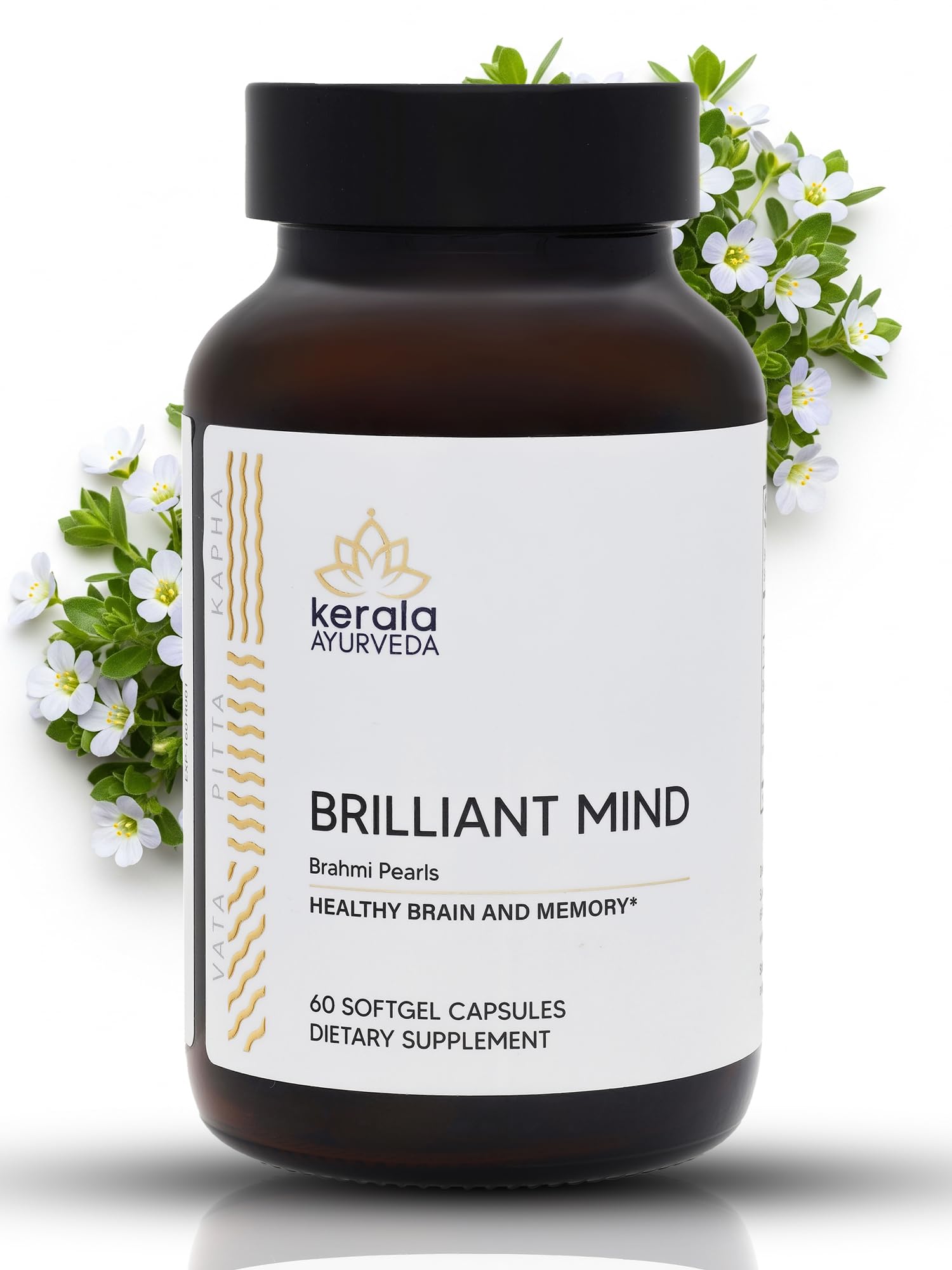 Kerala Ayurveda Brahmi Pearls bottle on desk offering steady focus for daily tasks