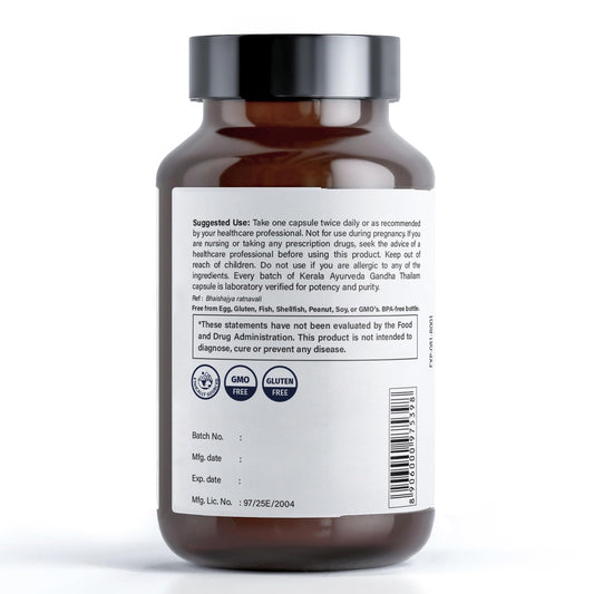 Authentic Bhaishajyaratnavali recipe packaging for Gandha Thailam Capsules.