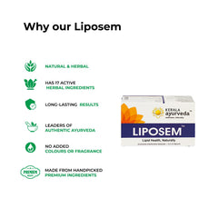 Kerala Ayurveda Liposem packaging box display conveying trust and herbal origin.