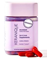 Keranique KeraViatin bottle promoting interior hair and scalp health.