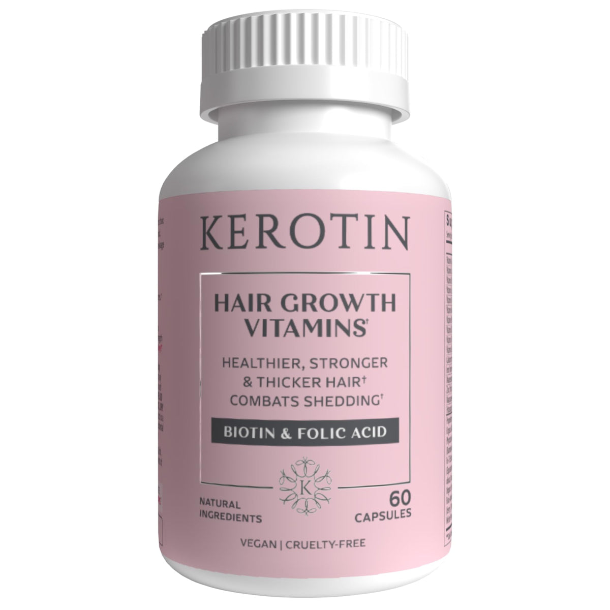 Kerotin Hair Growth Vitamins bottle showing a complete hair care solution for healthier hair