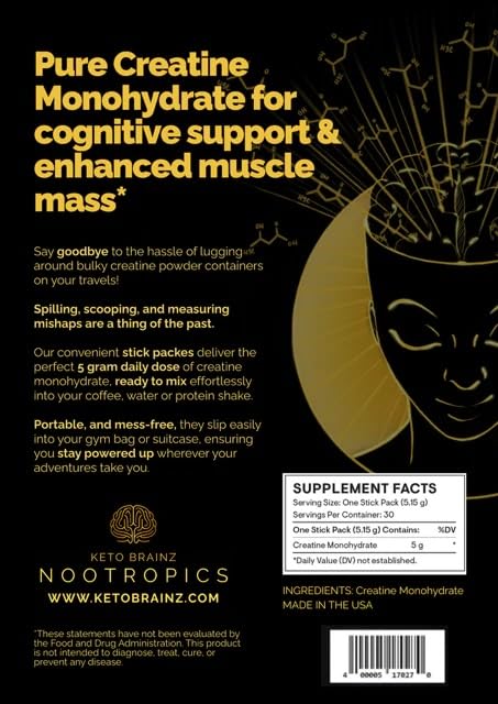 Keto Brainz 5g creatine stick pack designed for precise, mess-free dosing.