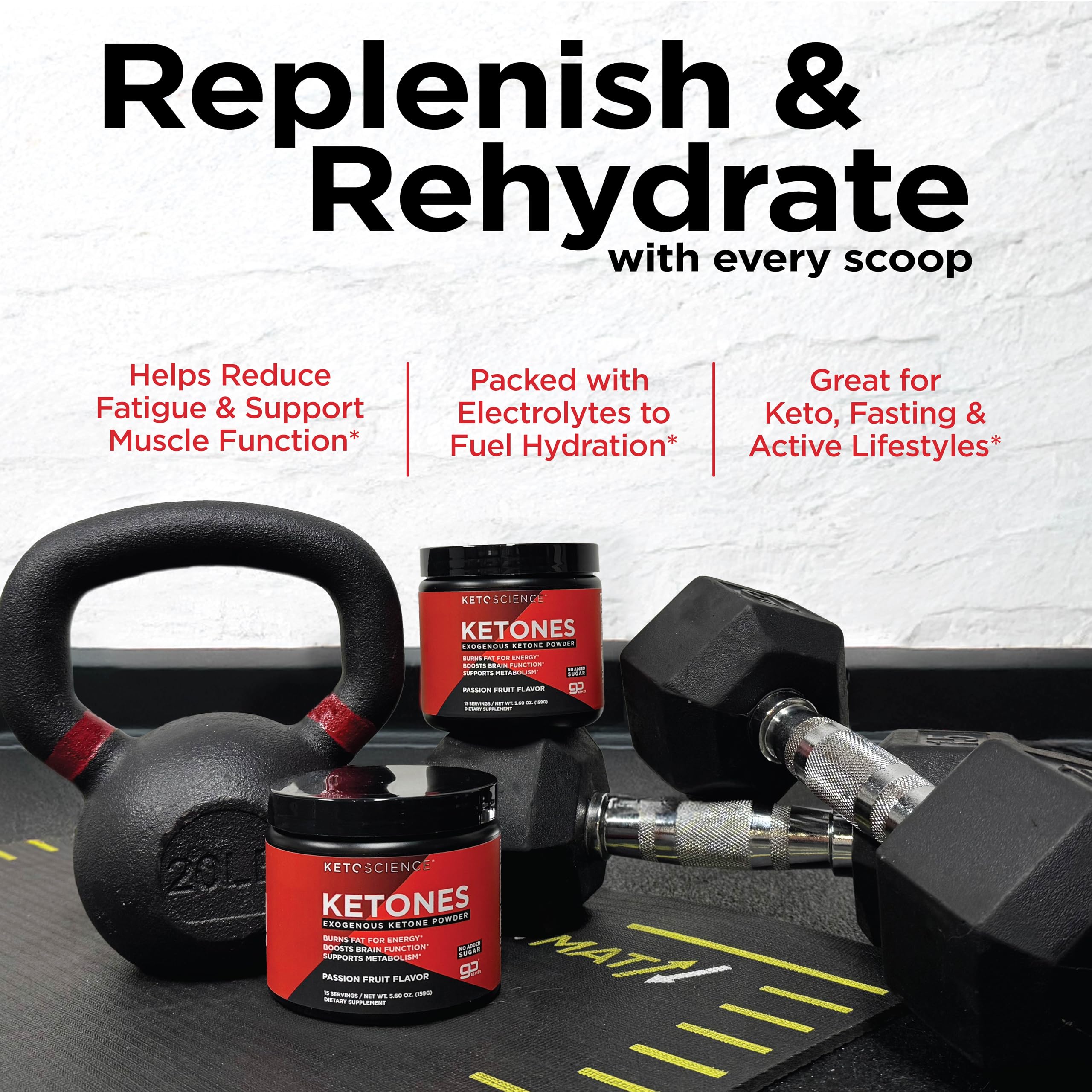 Front-pack image displays keto electrolyte blend for hydration during fasting
