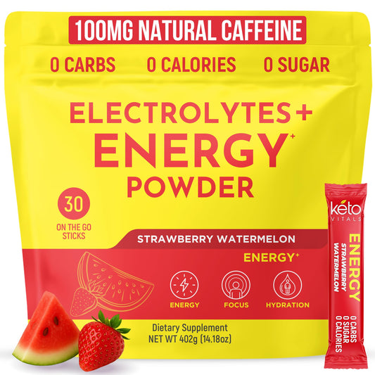 Keto Vitals electrolyte powder packet dissolving in water with strawberry watermelon flavor