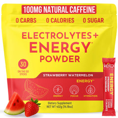 Keto Vitals electrolyte powder packet dissolving in water with strawberry watermelon flavor
