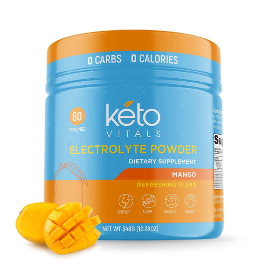 Keto Vitals electrolytes powder bottle promotes keto-friendly hydration.