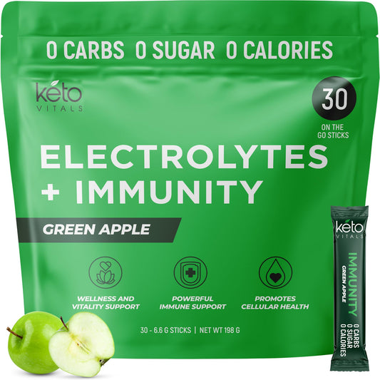 Keto Vitals Immunity Electrolytes green apple packets front supports hydration