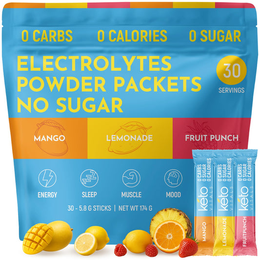 Keto Vitals Original Electrolytes Packets offer keto-friendly hydration with varied flavors.
