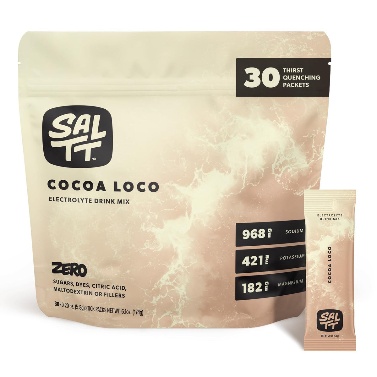 Keto Chow SALTT Cocoa Loco bottle pour showing easy on-the-go hydration