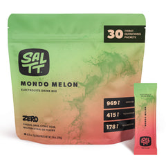 Keto Chow SALTT Mondo Melon packet open for on-the-go hydration.