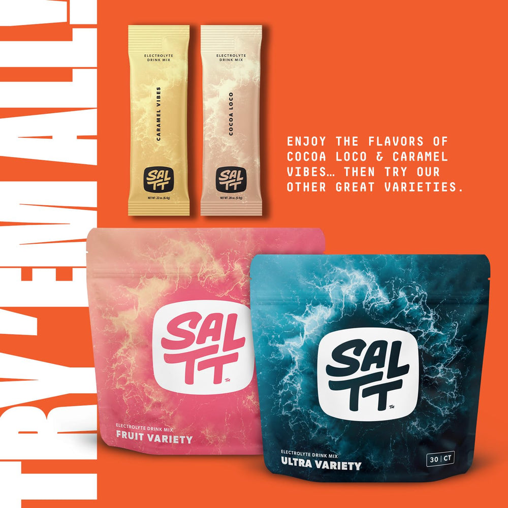 The vegan gluten-free seal on SALTT cocoa packaging signals dietary compatibility.