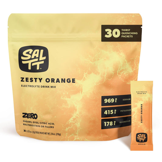 Keto Chow SALTT zesty orange packets for on-the-go hydration after workouts