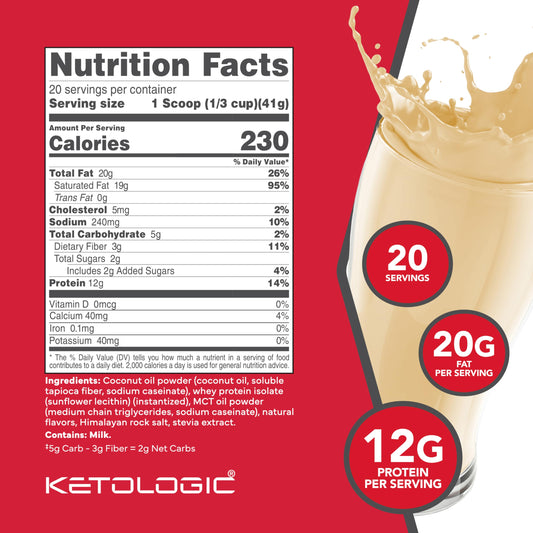 Ketologic Keto Meal shake vanilla with MCT oil in a glass for smooth texture