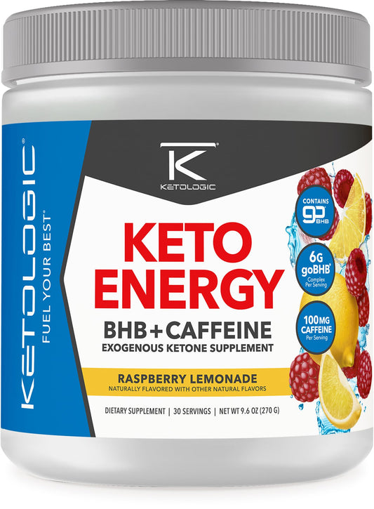 Ketologic KetoEnergy BHB bottle in Raspberry Lemonade for convenient energy on the go.