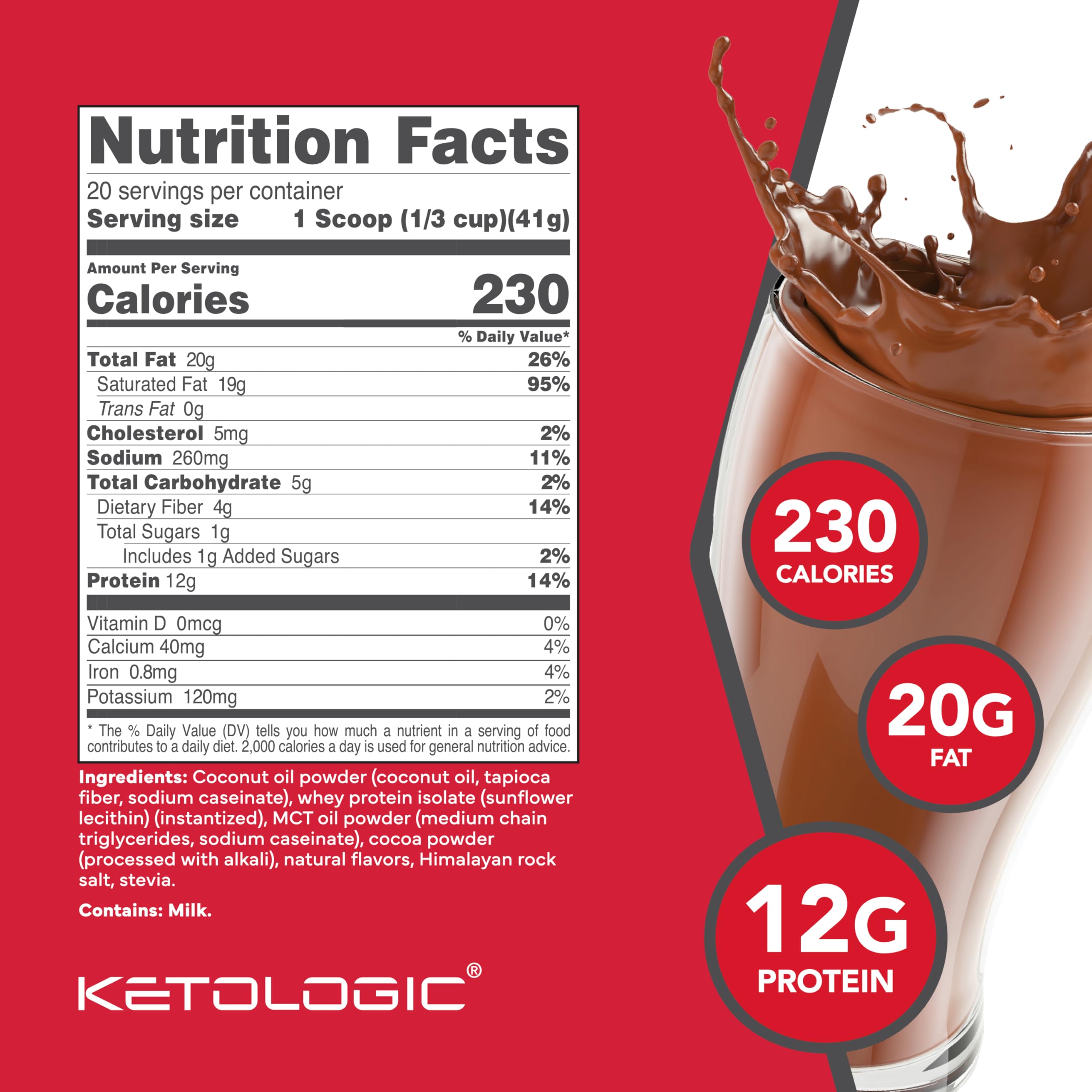 Ketologic Ketomeal chocolate shake in glass for convenient keto drink.