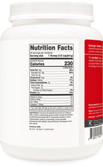 Grass-fed whey tub with scoop emphasizes natural protein source.