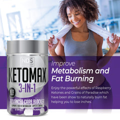 Keto-Max diet support packaging conveys a complete 3-in-1 approach.