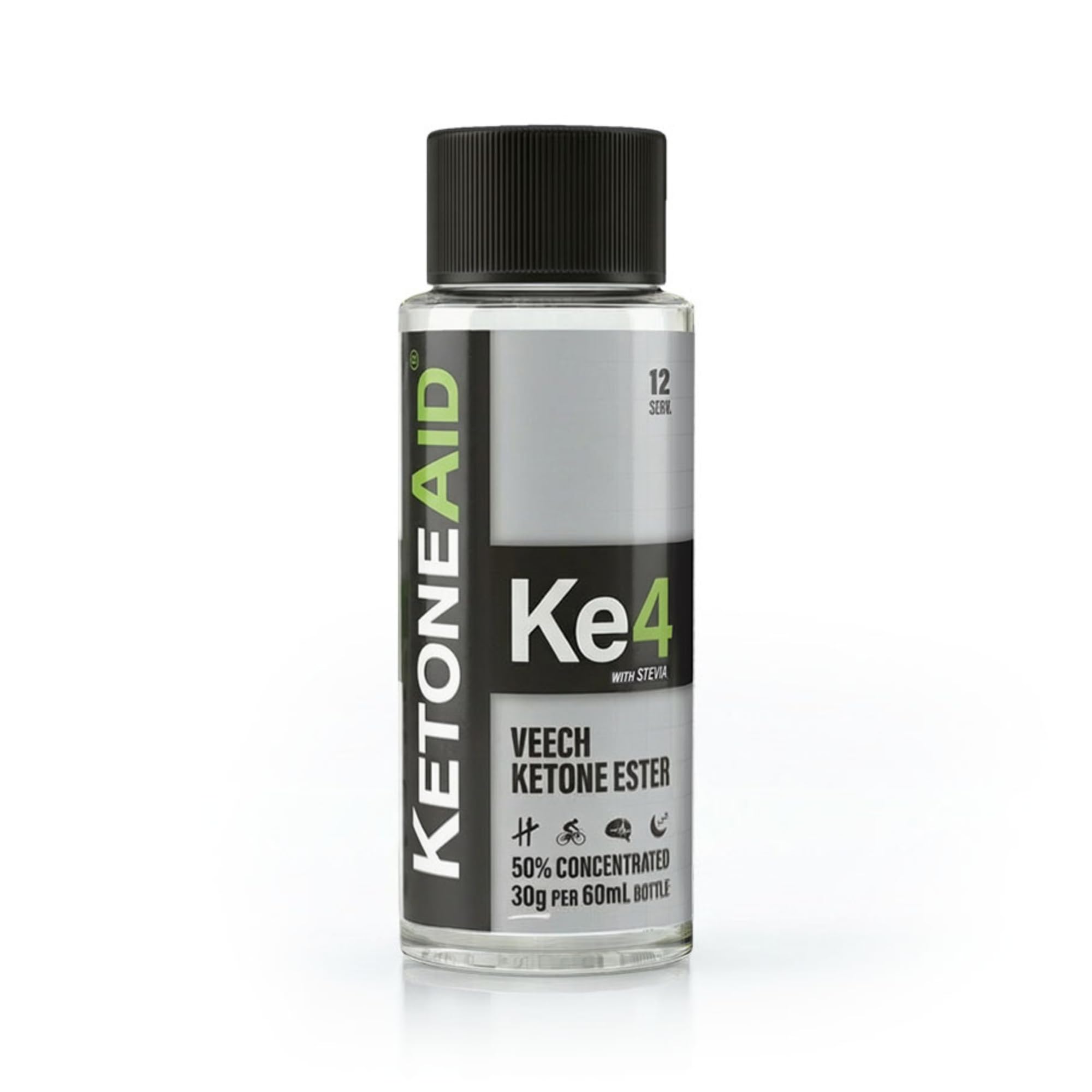 KetoneAid Ke4 bottle shows 12 servings for on the go energy.