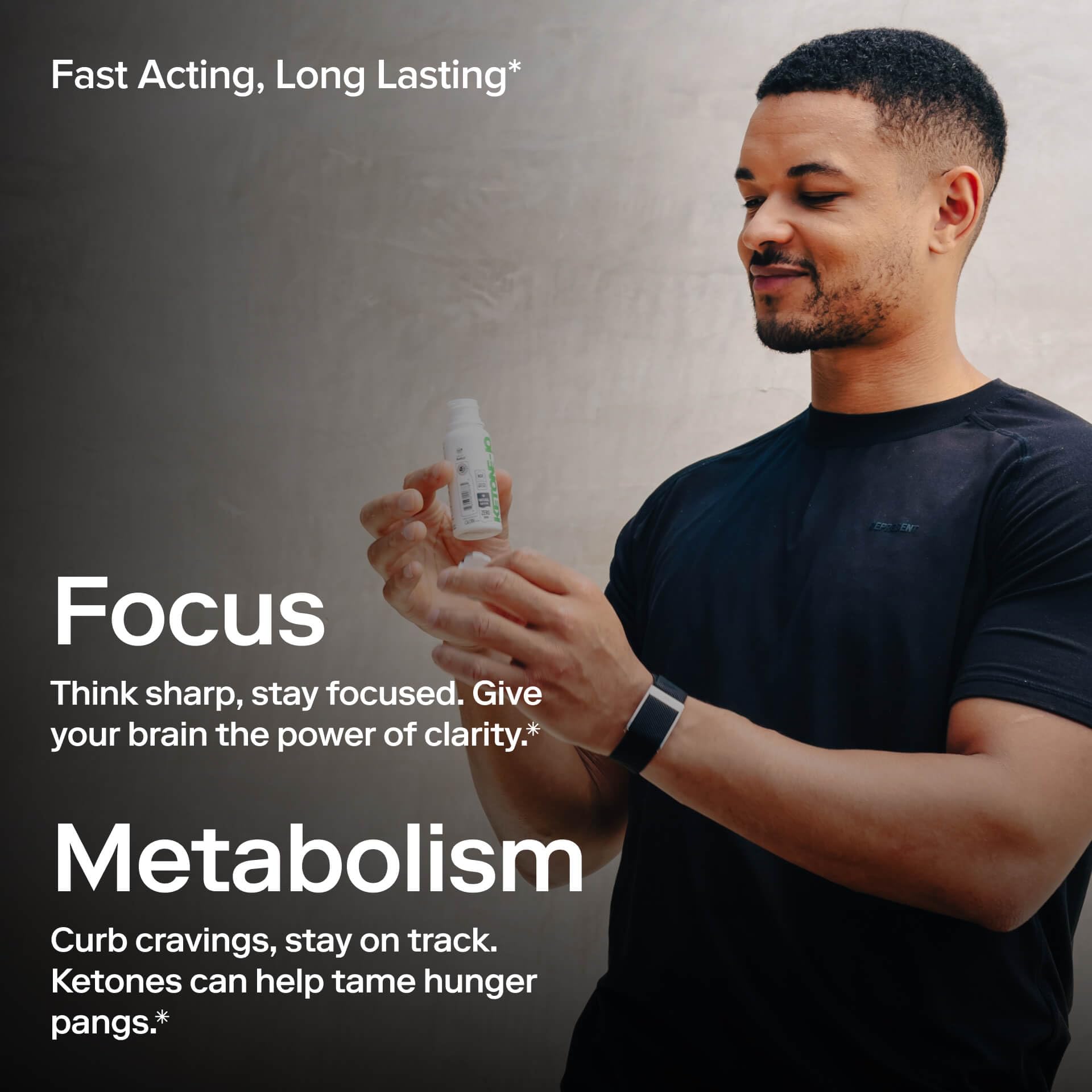 Ketone-IQ label shows 5g ketones and 100mg caffeine for alert energy