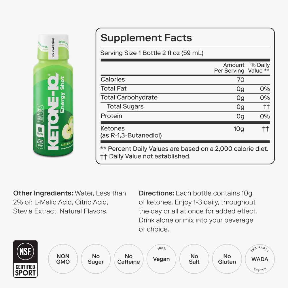 Ketone-IQ Green Apple pack front highlights 24 servings of ketone energy.