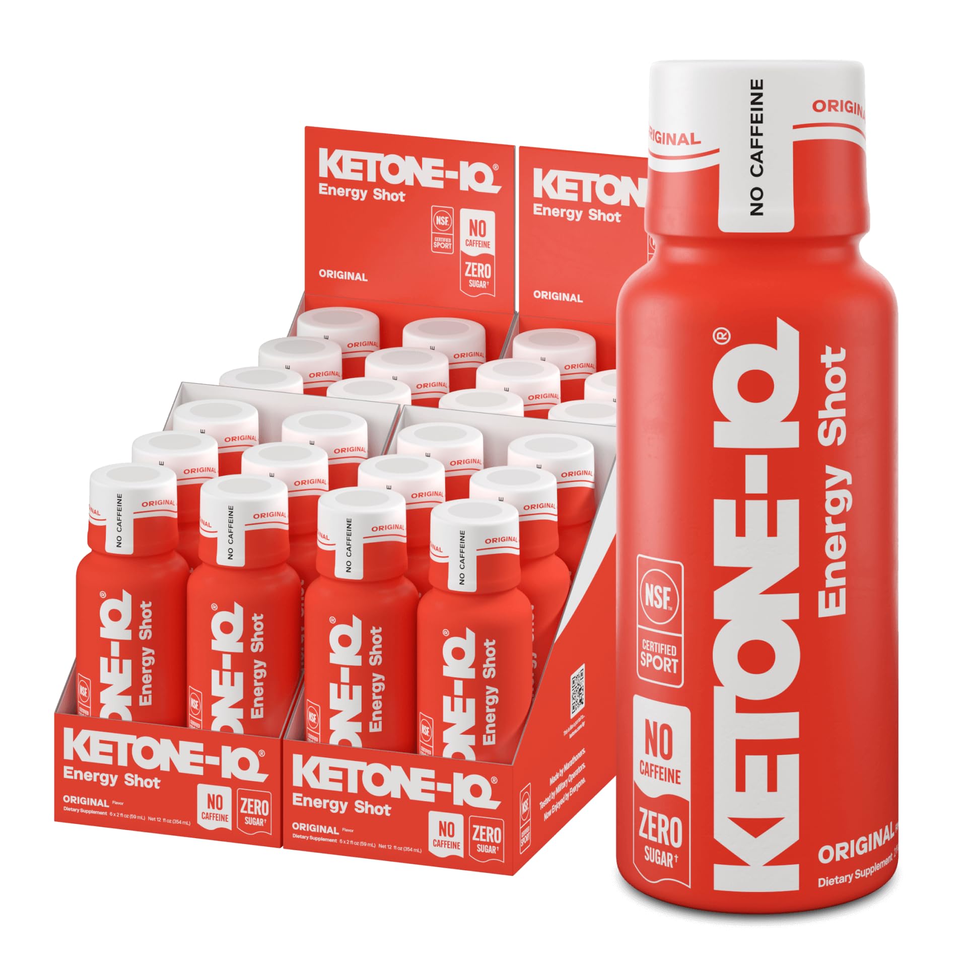 Ketone-IQ No Caffeine Shot bottle pour highlights clean energy for focused activity.
