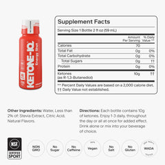 Ketone-IQ No Caffeine Shot label closeup shows 10g ketones per serving.