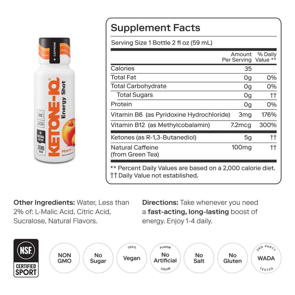 Ketone-IQ peach shot being poured into a glass for quick on-the-go energy
