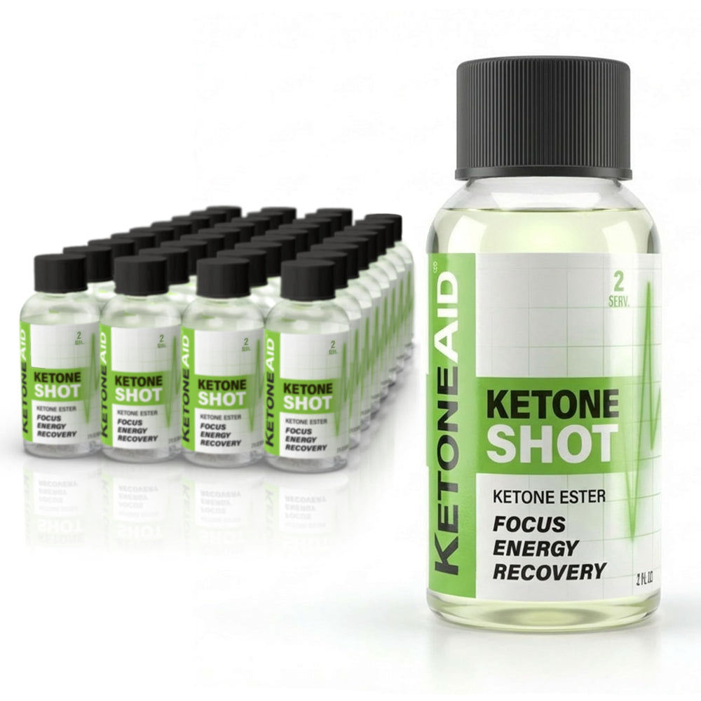 KetoneAid Ketone Shot bottle front with a clean, sugar-free energy label.
