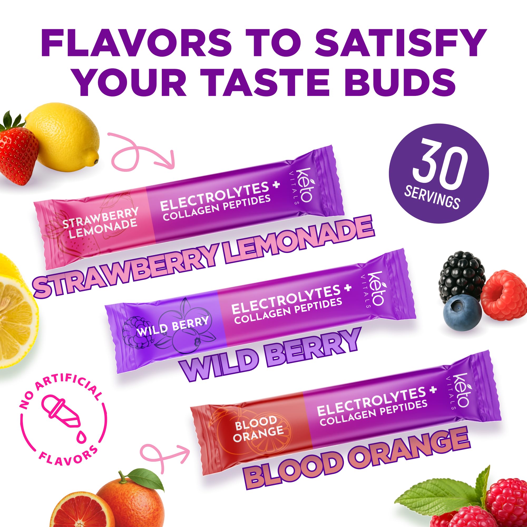 Display of three Keto Vitals collagen powder flavors for variety