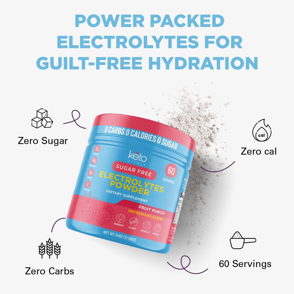 Keto Vitals Electrolytes powder ingredients close-up focuses on essential minerals.