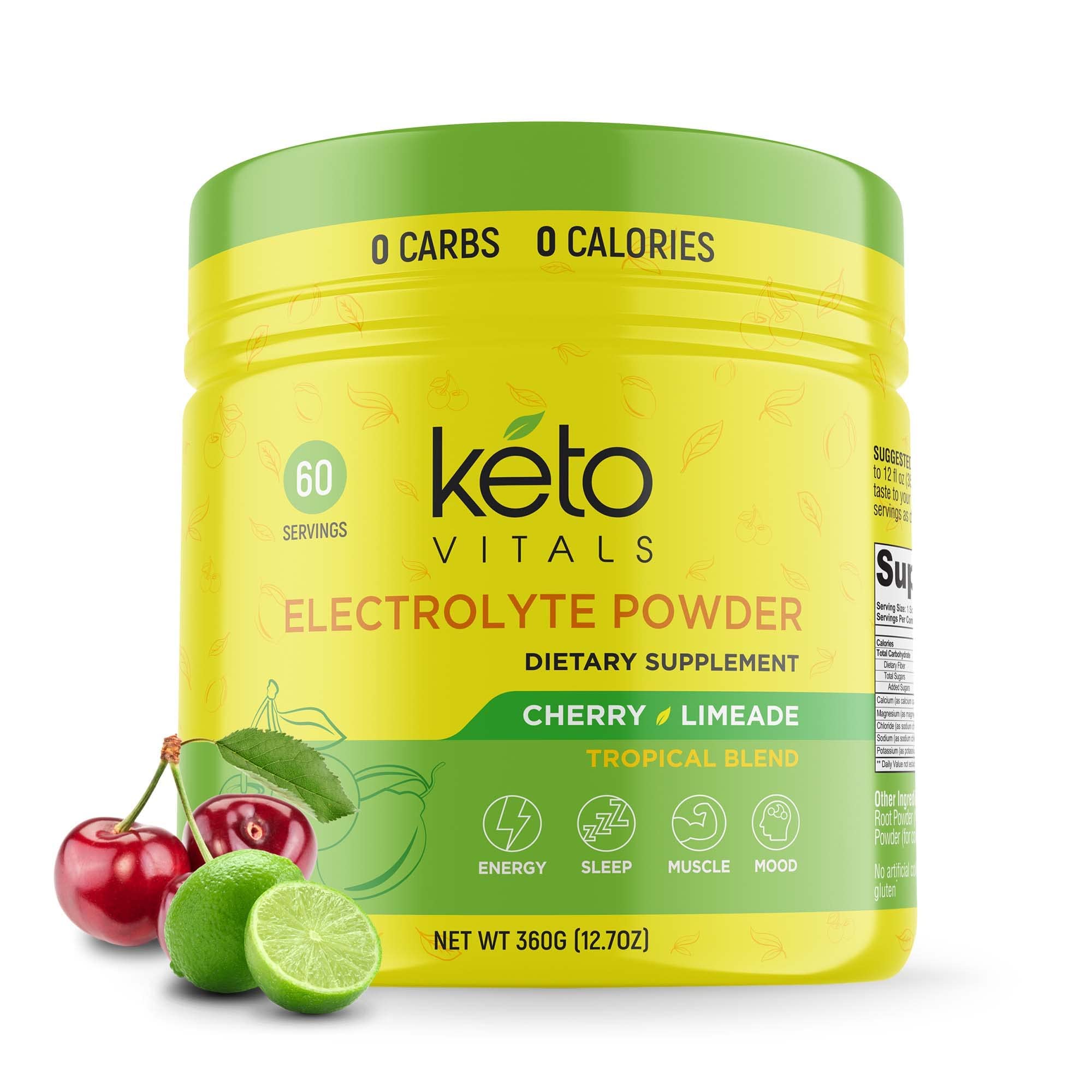 Keto Vitals Electrolytes powder tub front shows keto minerals for steady energy
