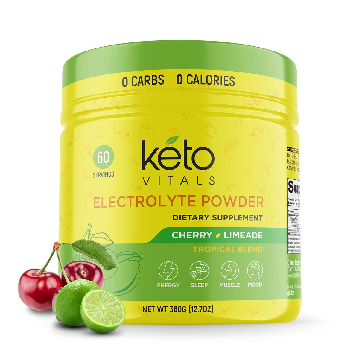 Keto Vitals Electrolytes powder tub front shows keto minerals for steady energy