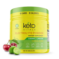 Keto Vitals Electrolytes powder tub front shows keto minerals for steady energy
