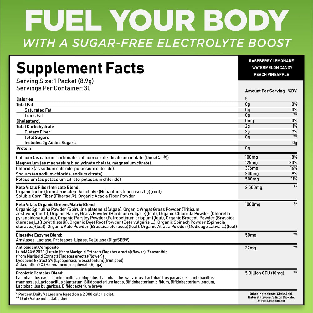 Keto Vitals Peach Pineapple greens packet for refreshing hydration