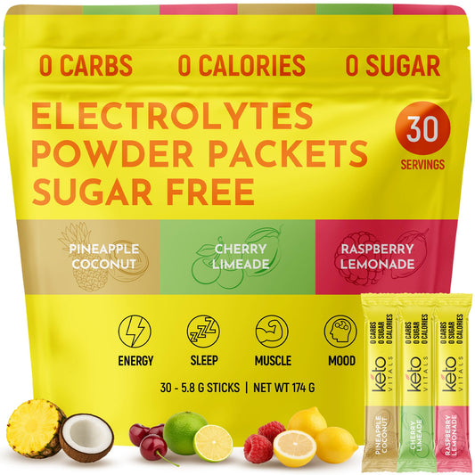 Keto Vitals Tropical Electrolytes powder pack for on-the-go hydration and mineral balance.