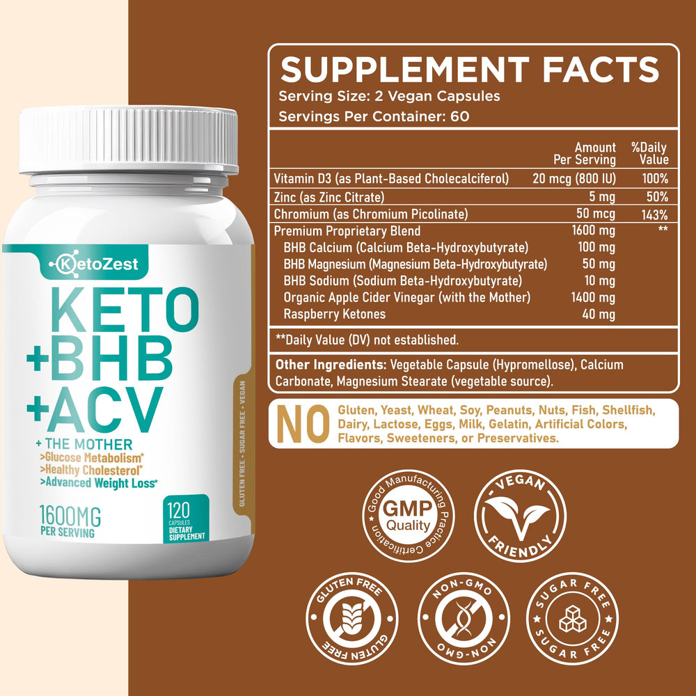 KetoZest Keto ACV BHB capsules packaging shows compact, travel-friendly bottle