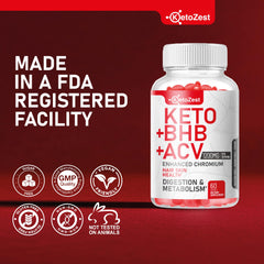 Ketozest Keto ACV BHB Gummies nutrition details highlighting D3 and minerals.