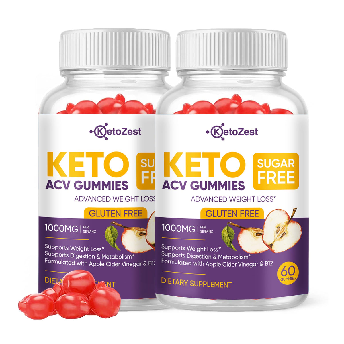 KetoZest Keto ACV Gummies bottle shot highlighting sugar-free, gluten-free wellness on the go