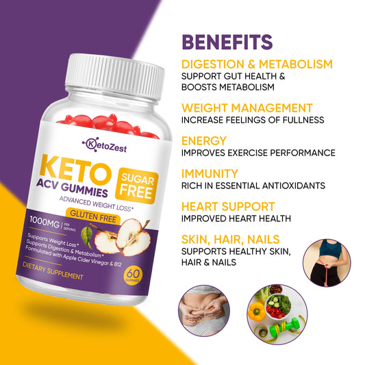 KetoZest Keto ACV Gummies pack front showing convenient, tasty weight management option