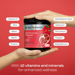 KEY NUTRIENTS Hydration glass with powder mixing to a clear, flavorful electrolyte drink.