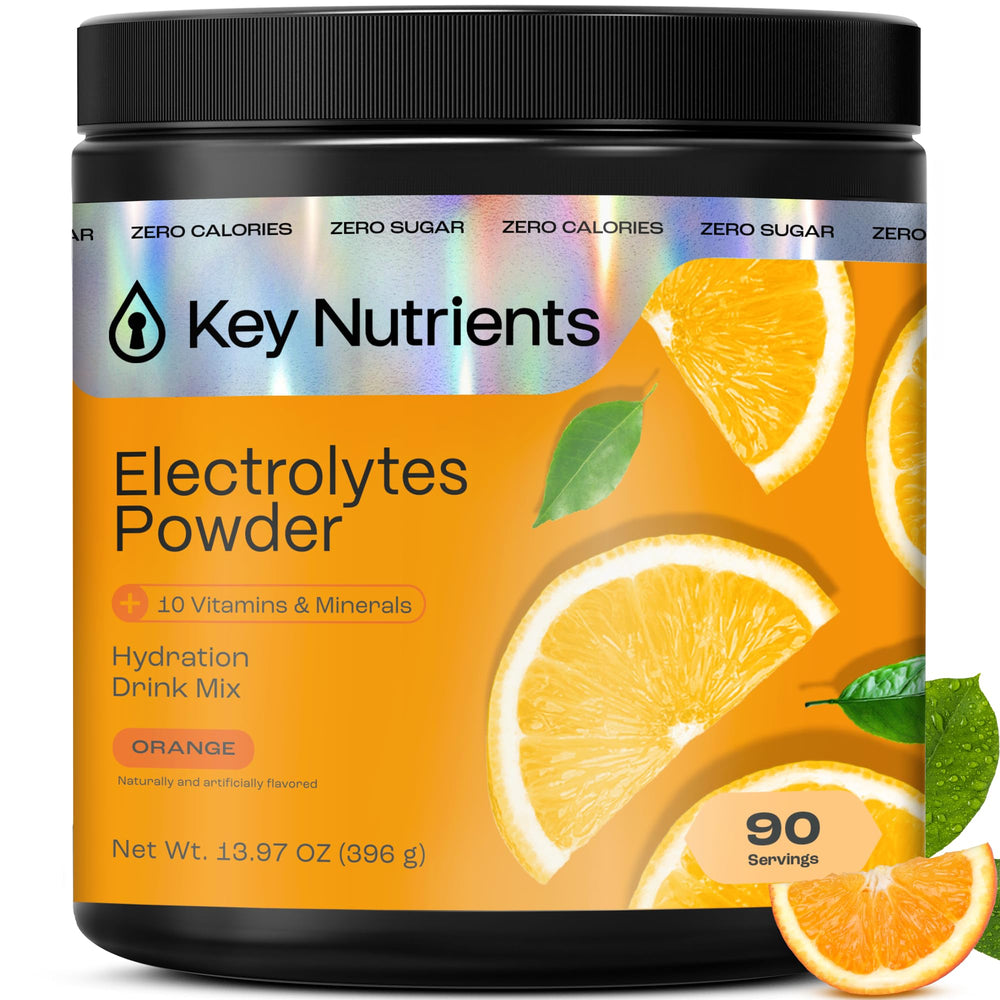 KEY NUTRIENTS Tangy Orange hydration powder in bottle for calorie-free refreshment during activity