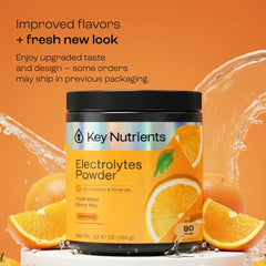 KEY NUTRIENTS Tangy Orange powder being scooped for easy mix and use