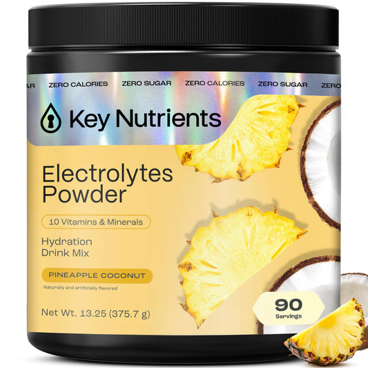 KEY NUTRIENTS tropical pineapple coconut powder bottle ready for hydration