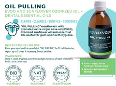 Keyoxygen ozonated pulling oil ingredients section highlights olive and sunflower oils
