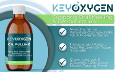 Keyoxygen ozonated pulling oil packaging highlights fluoride-free dental care options