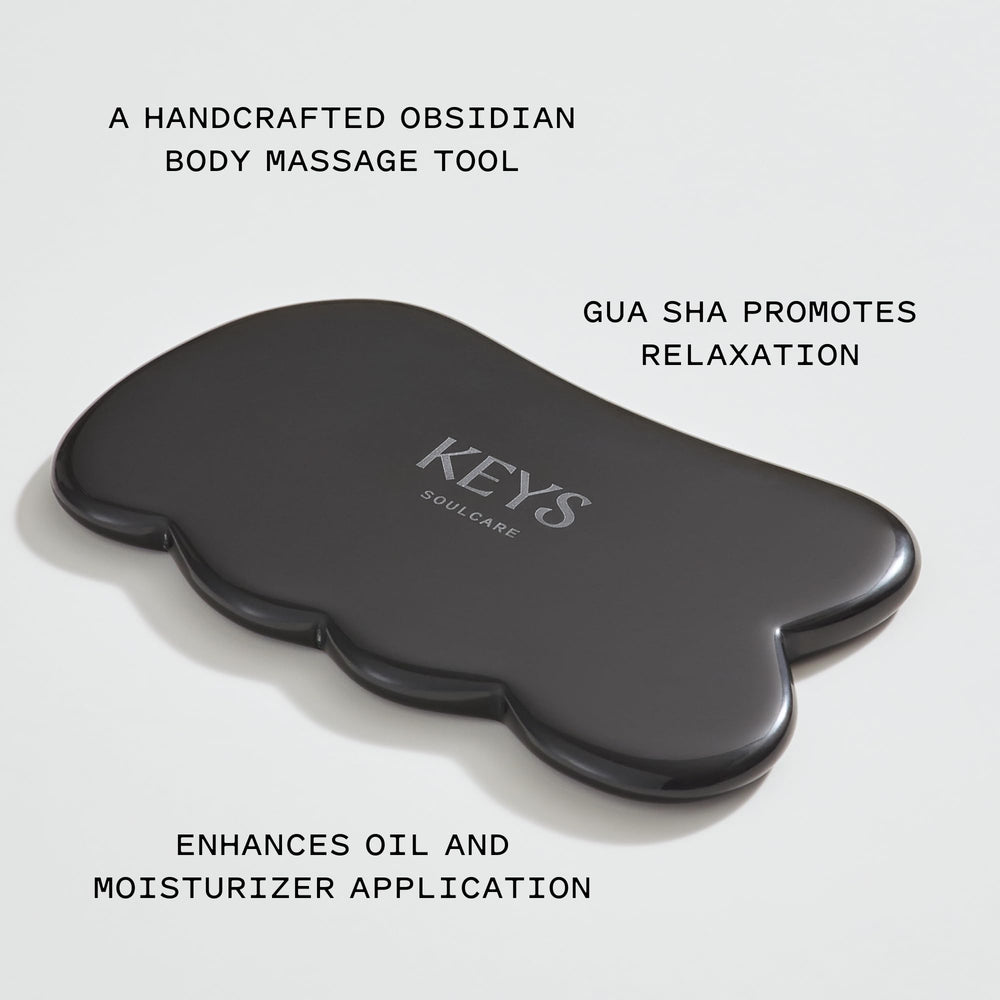 Keys Soulcare obsidian gua sha tool craftsmanship highlights mindful self-care rituals.