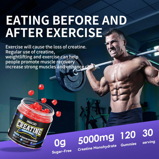 KGGCDD Creatine Monohydrate Gummies pouring scene highlights easy intake and focus.