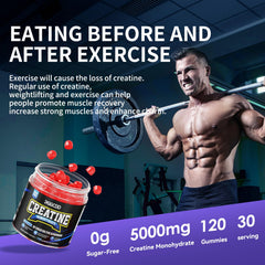 KGGCDD Creatine Monohydrate Gummies pouring scene highlights easy intake and focus.