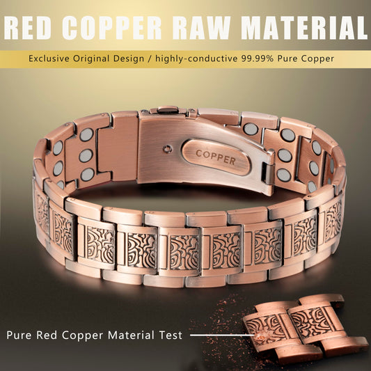KGP vintage copper bracelet worn on wrist showing adjustable fit and secure clasp